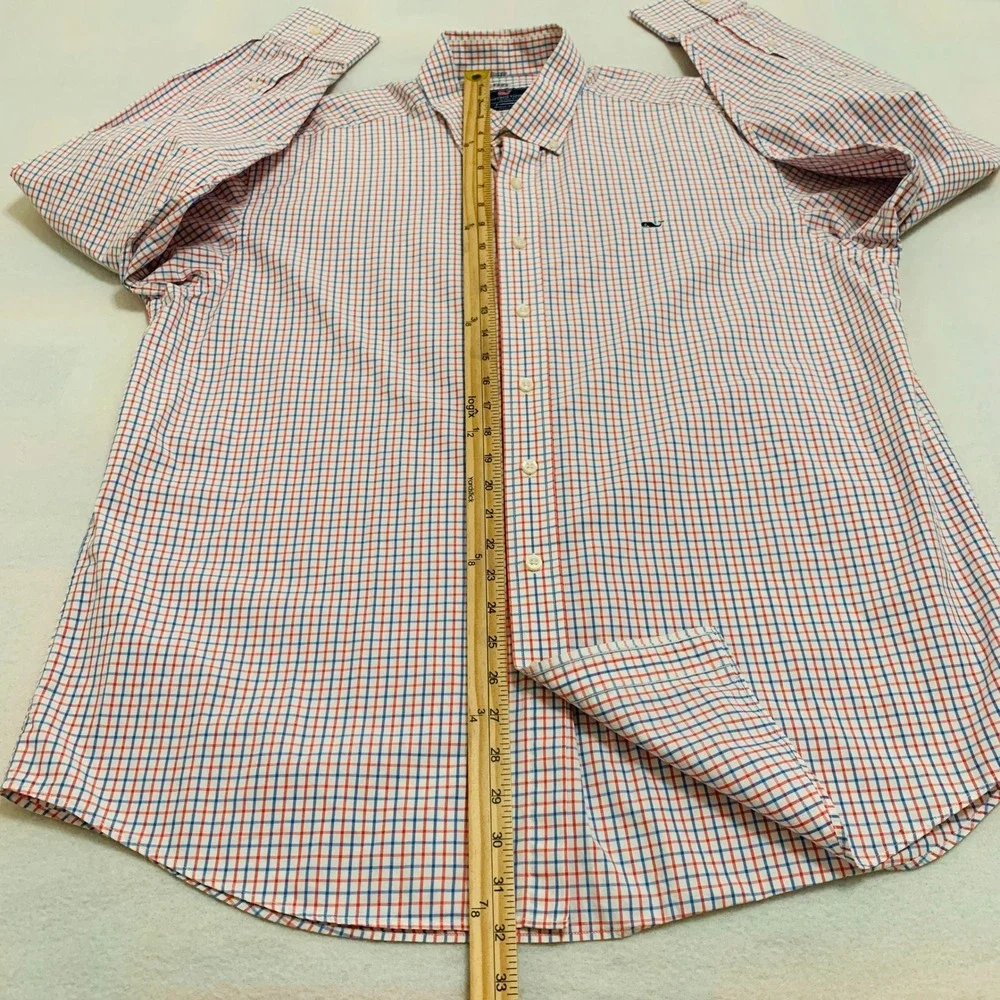 Vineyard Vines Whale Shirt Mens XL Red Blue Check Long Sleeve Button Down Cotton